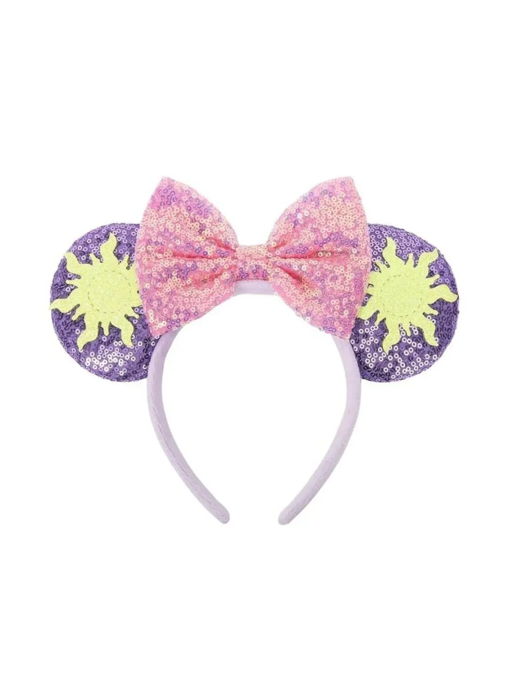 Women Purple Sequin Polyester Shiny Bows Mickey Mouse Headband